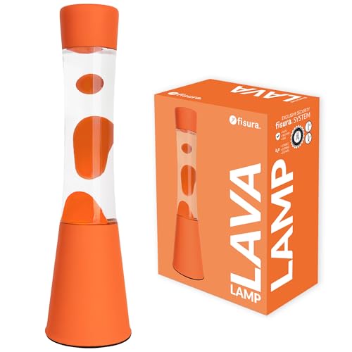 Fisura - Lampe à lave orange. Base et lave orange avec liquide transparent. Effet relaxant. Avec...