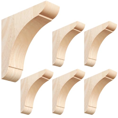 Image of Vercraft 6 Pcs Wood Corbels Wooden Shelf Brackets, Unfinished Paintable Bracket with Hanging Hook for Doorway Countertop Kitchen Cabinet Book Shelves, Rubber Wood (8 x 8 x 1.75 Inches)