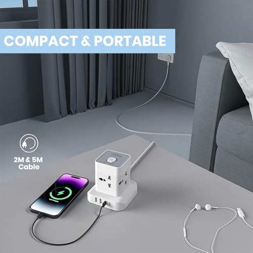 Image of EMBOX Cube Extension Board with USB Type C | 2500W Extension Board with Switches | Extension Cord with 4 Universal Sockets Safety Shutter & Overload Protector (Power Hub - 2mtr)