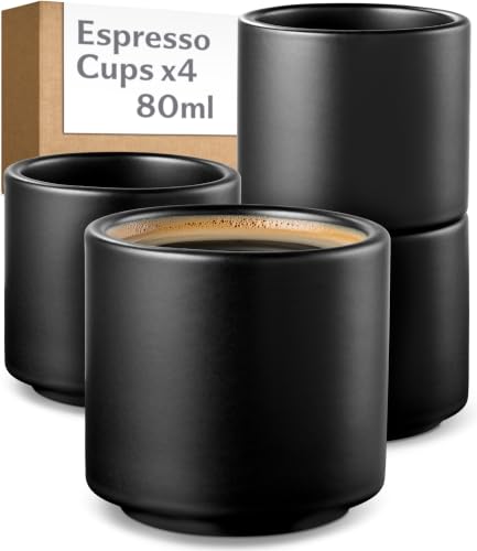 Cosumy Espresso Cups Set of 4 Black - Ceramic Espresso Cup Set 80 ml