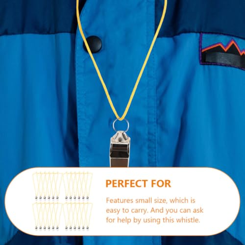 Silbatos de acero inoxidable LIFKOME, 24 piezas con cuerda miniatura 6