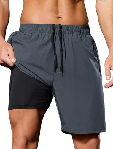 SILKWORLD Quick Dry Men's 2 in 1 Running Shorts with Zip Pocket 7