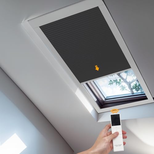 Keego Motorized Cordless Skylight Cellular Shades Blinds Efficient Systems That Integrate Intelligent Control with Modern Design with Remote Controls Custom Size Black Blackout