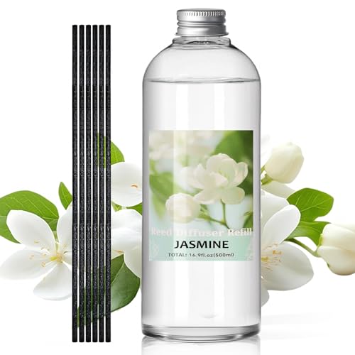 Image of SCENTORINI Reed Diffuser Oil Refill, Jasmine Diffuser Oil 16.9 Fl Oz | 6 Sticks, Scented Essential Oil Refill Long Lasting Summer Home Fragrance for Large Space Room Spa Bathroom Home Hotel Decor