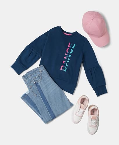 Image of Jockey AG13 Girl's Super Combed Cotton French Terry Graphic Printed Sweatshirt with Ribbed Cuff