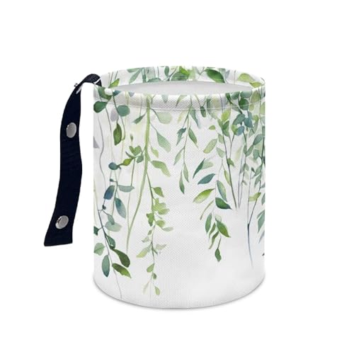 Image of Green Leaf Patterns Car Trash Can Collapsible Portable Car Garbage Bin for Car Front Seat, Back Seat, Floor, Headrest Rubbish Bin Universal Fit