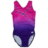 GK Glitz & Glam Gymnastics Leotard for Girls with Matching Scrunchie (Child Medium, Pink/Purple)