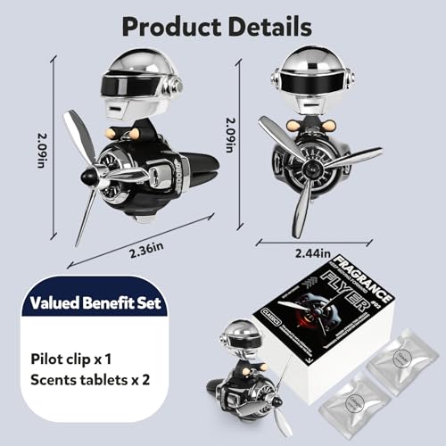 Image of Bear Pilot Car Fresheners Vent Clip Cute Teddy New Car Scent Automotive Air Fresheners Cartoon Air Outlet Aromatherapy Ornament Valentine's Gifts for Him Her Friends, Families (Silver)