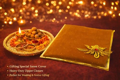 Image of RAAHII 5 Piece Wedding Gifting Transparent single saree cover with zip, suit packing plastic covers for sadi, duppata, clothes bags, lehenga, kurti for wardrobe storage organizer (Golden)
