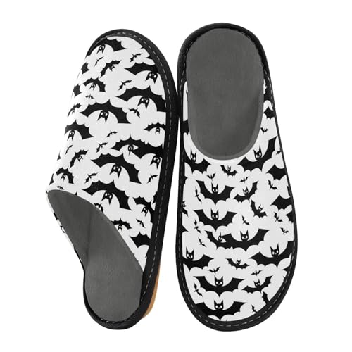 visesunny Women Men's Fuzzy Slippers Plush Warm Winter Black Halloween Bat Cozy House Slippers Comfy Indoor Shoes