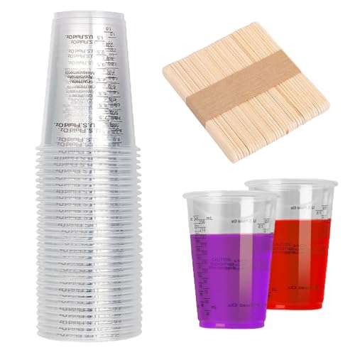 30 Pezzi Dosatore 240 ml in Resina Epossidica, Trasparente Bicchiere Dosatore con 30 Bastoncini di Miscelazione, Tazza di Miscelazione per Vernici, Riutilizzabili Tazza Graduata per Resina
