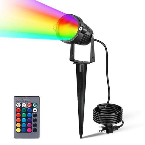 LemonBest Landscape Lighting - 6W RGB Color Changing Halloween Landscape Lights 120V Christmas Outdoor LED Spotlight with Remote Control Waterproof Spot Lights for Yard Garden Patio Driveway (1 Pack) by LemonBest - Used condition - US$12.24