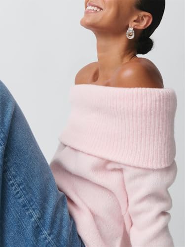 Image of Women Off The Shoulder Sweater Y2k Long Sleeve Boat Neck Knit Cropped Pullover Tops Fall Trendy Going Out Streetwear
