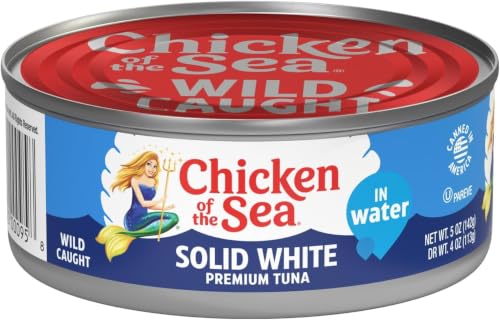 Chicken of the Sea Solid White Premium Albacore Tuna in Water, Wild Caught Tuna, 5 oz. Can (Pack of 6)