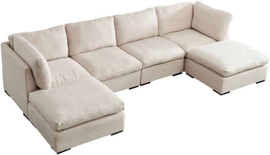 U Shape Modular Sofa, with Ottoman,Filled with Down,Skin Friendly Soft Fabric Couch for Living Room