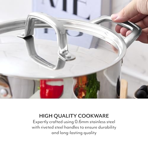 SLT900228 Sur La Table 24cm Casserole with Lid, Riveted Steel Handles, Induction Compatible, Stainless Steel