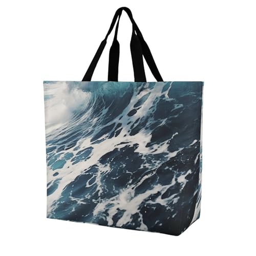 Beach Foam Wave Large Grocery Tote Bag Women Fashion Handbag Duty Reusable Shoulder Bag for Travel Vacation Shopping Beach Bags