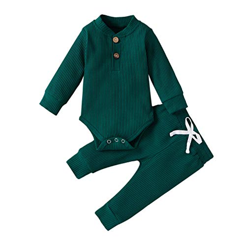 Image of Ledy Champswiin Winter Newborn Baby Boy Girl Clothes Set Ribbed Outfits Unisex Infant Solid Long Sleeve Tops Pants 2PCS