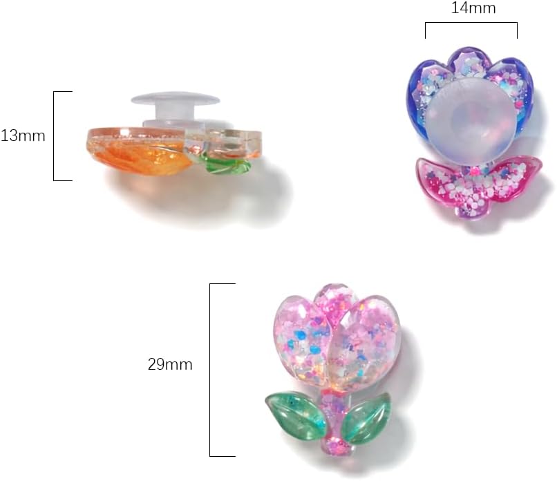 6PCS Colorful Tulip Shoe Charms for Clog Shoes and Bogg Bag, Glitter Acrylic Flower Charms with Soft Clear Button Back, Cute Decorative Accessories for Sandals and Tote Bags image 2