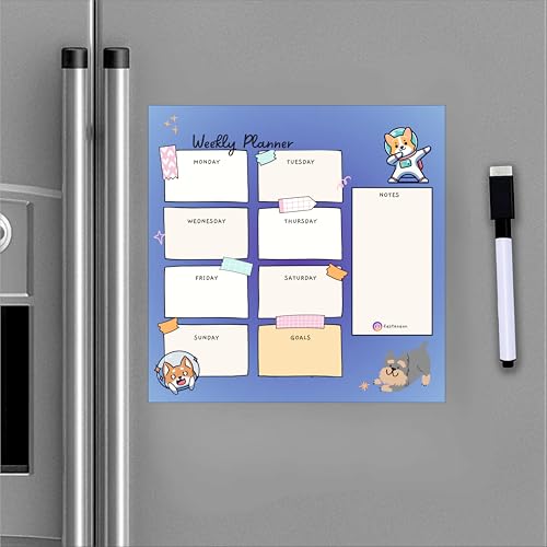 Image of Zesta Vinyl Magnetic Planner for Fridge | Cute Weekly Planner /Meal Planner with Marker | Rewritable Magnetic White Board for Fridge (Harry Potter 11X11 Inches) (Dog Lover)
