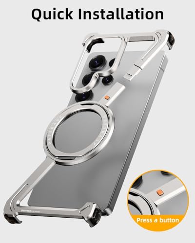 Image of Bumper Case with Kickstand Compatible with Galaxy S26 Ultra Case with Wireless Charging | Luxury Aluminum Armor (Silver)