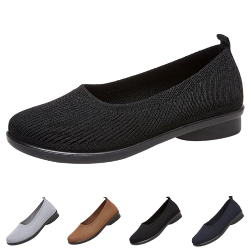 Ballet Flats Shoes for Women Comfortable Casual Work Dress Shoes for Women Wide Width Foldable Knit Flats with Arch Support2