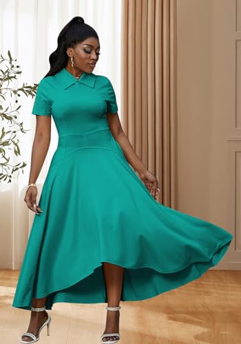 Image of Famnbro Womens Vintage Dress Casual 1950s Short Sleeve A-Line Work Church Business Party Elegant Dresses