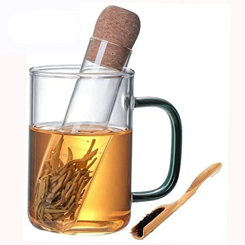 Glass Tea Infuser with Cork Lid and Bamboo Spoon - Clear and Modern for All Type of Tea Infusers for Loose Tea & Tea Flower,Tea Filter