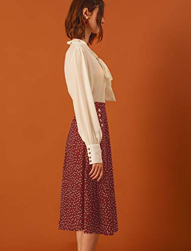 Allegra K Women's Valentine's Day Retro Polka Dots Elastic Waist Vintage A-Line Midi Skirt4