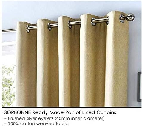 Fusion Sorbonne 100% Cotton Eyelet Lined Curtains, Natural, 66 x 72 Inch, W 66.1" x L 72" (2 Panels) - Image 3