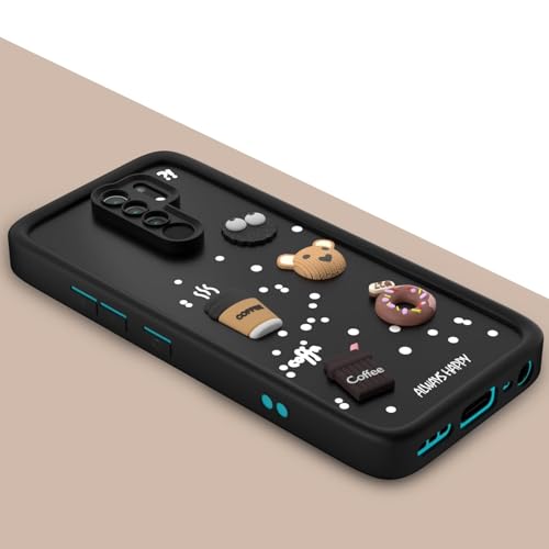 Image of Bintage Cute Fun Taddy| 3D Ball Bear| Donut| Coffee Rubber Case Full Body & Camera Protection Back Cover Compatible for Mi Poco M2 Reloaded - Black