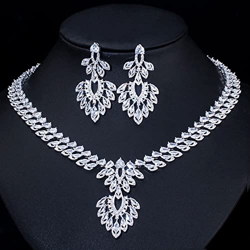 Conjuntos de joyería nupcial de collar y pendientes grandes con zirconia para novias