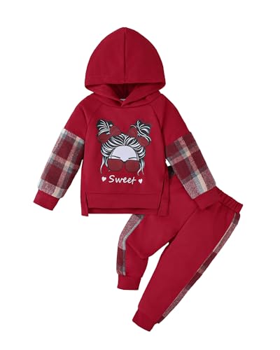 Toddler Baby Girl Clothes Cartoon Long Sleeve Hoodie Sweatshirt Plaid Pants Set Fall Winter Baby Girls Outfits