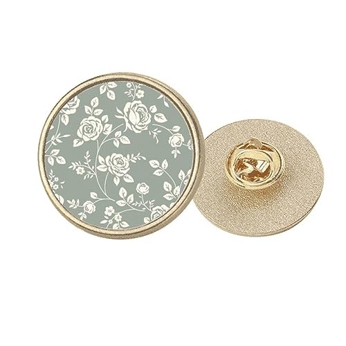 Broche métal doré ronde avec illustration rose au design artistique raffiné