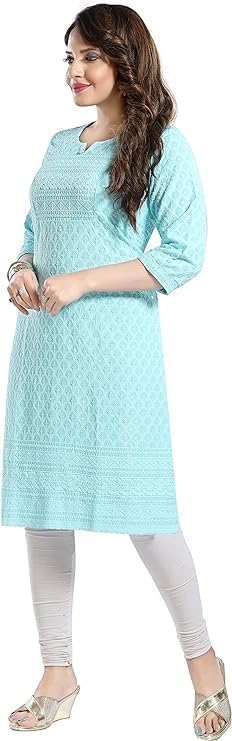 Robes indiennes kurta chikan-kari en rayonne : tunique brodée prête à porter - 4