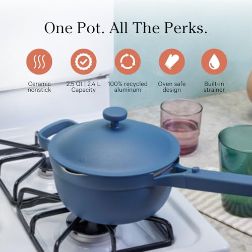 Our Place Perfect Pot -Mini 2.5Qt Nonstick Ceramic Sauce Pan with Lid | Versatile Cookware for Stovetop and Oven | Steam, Bake, Braise, Roast | PTFE & PFOA-Free | Toxin-Free, Easy to Clean | Blue Salt - Thumbnail 2