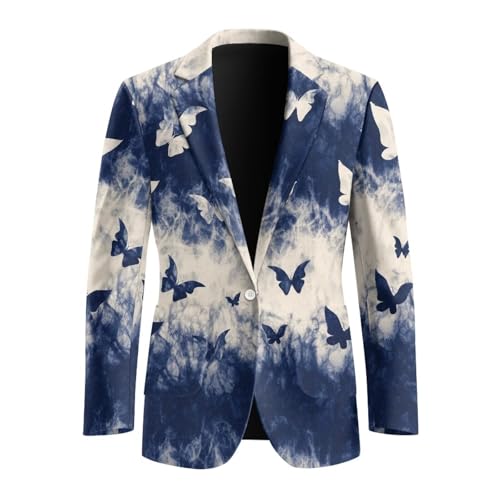Pwnixequ Butterfly Tie Dye Blazer Men Summer Casual Business Suit Jackets Lightweight Sports Linen Suit Jacket for Men Size S M L XL 2XL 3XL 4XL 5XL