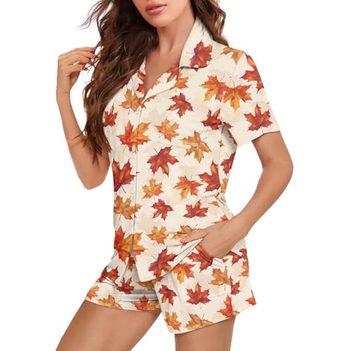 Image of Women's Short Sleeve Sleepwear Pajamas Nightwear with Pockets | skin-friendly breathable material resists pilling fading and deformation after repeated washing