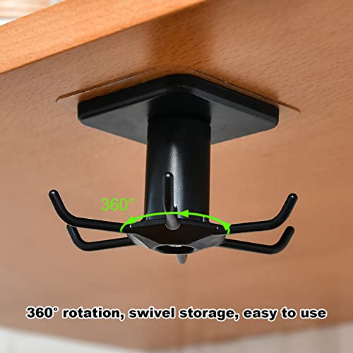 Under Cabinet Kitchen Hooks, 360° Rotating Hook With 6 Claws, Nail Free Adhesive Kitchen Utensils Hanging Hooks Utensil Rack For Kitchen Utensils,Tools,Towel(Pack Of 4, Black) #TOP3