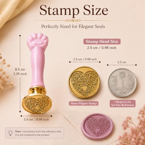 Image of Curated Cart 1 Wax Seal Stamp Kit Decorating Gift Cards Wedding Invitations Envelopes Letters Sealing (Heart Stamp)