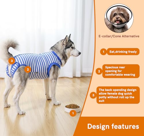 Image of Dog Surgery Recovery Suit Dogs Neuter Spay Female Male Protective Clothes, Blue White XL