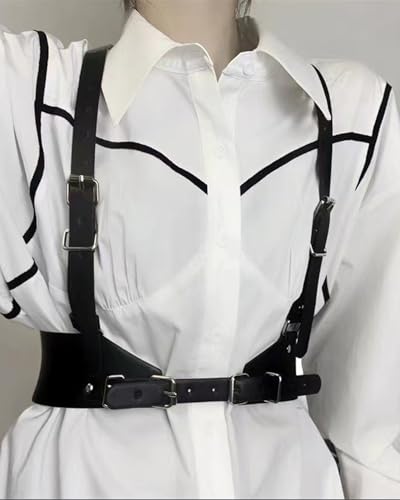 Punk Womens Waist Belt Adjustable Suspenders Straps PU Leather Harness Belt3