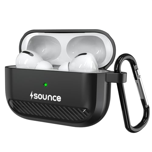 Image of Sounce Tough Case Compatible with Airpods Pro 2 Case Cover with Carabiner, Rugged Protective Cover for Airpods Pro 2nd Generation Case Cover, Scratch Resistant, Shock Armor Series [Carbon Black]