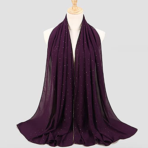 YAOSEN Women Rhinestone Hijab Muslim Head Wrap Long Scarf (Diamond-Purple)3