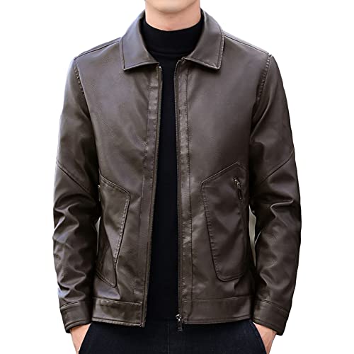 Maiyifu-GJ Men's Lapel Faux Leather Jacket Casual Slim Fit Motorcycle Jackets Lightweight Vintage Pu Outwear Coat (Brown,X-Large)