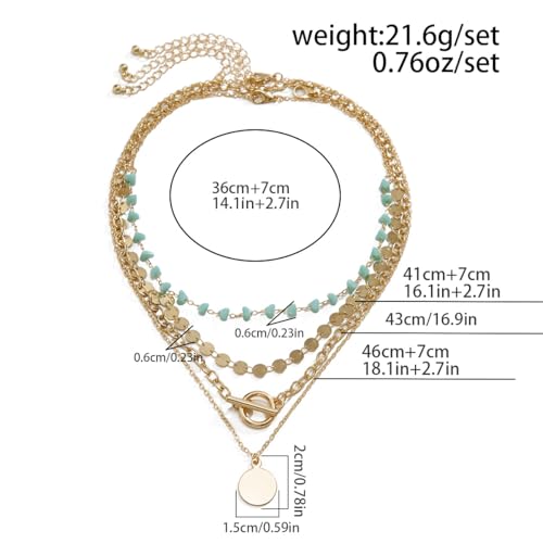 Boho Necklaces for Women Layered Turquoise Beaded Choker Necklace Western Jewelry for Women Sequin Coin Necklace Country Necklace Bohemian Boho Jewelry for Women Western Necklaces Summer Beach Necklace3