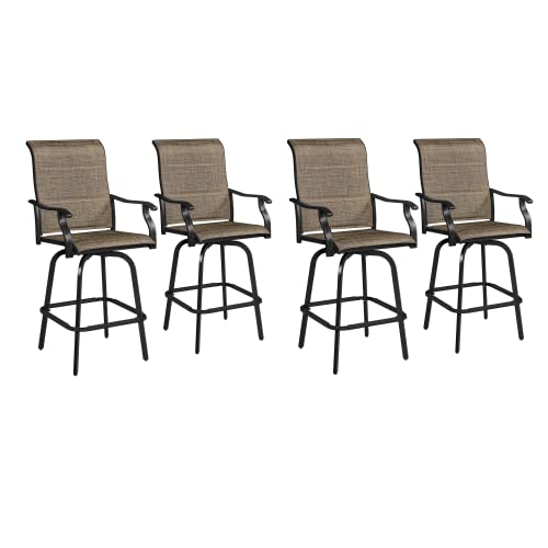 Yaheetech Set Of 4 Swivel Bar Stools Outdoor Kitchen Bar High Patio Chairs Padded Texteline Fabric, Outdoor Furniture For Garden, Lawn, Courtyard And Balcony, Brown #TOP9