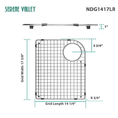 Serene Valley Sink Bottom Grid 14-1/4" X 17-5/8", Rear Corner Drain With Radius 3-3/4", Sink Grid Stainless Steel Ndg1417Lr. #TOP1
