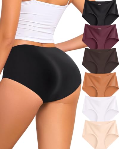 Image of FINETOO 6 Pack Womens Seamless Underwear Full Coverage No Show Hipster Panties Sexy Stretchy Invisible Briefs Bikini Lingerie
