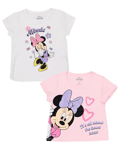 Disney Minnie Mouse & Lilo and Stitch 2-Pack Short Sleeve T-Shirt, Girls Cute Outfits for Toddlers
